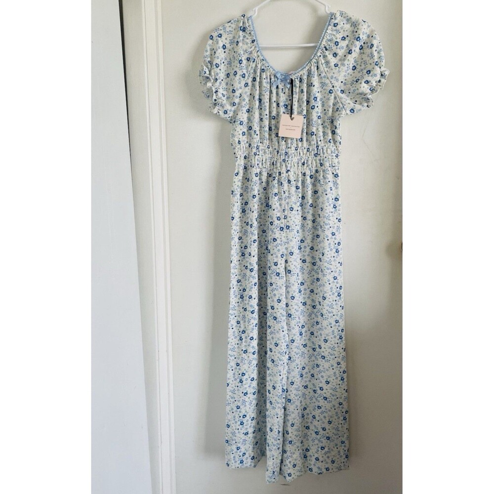 Love Squared Girls White Blue Green Floral jumpsuit  Neck Size 16